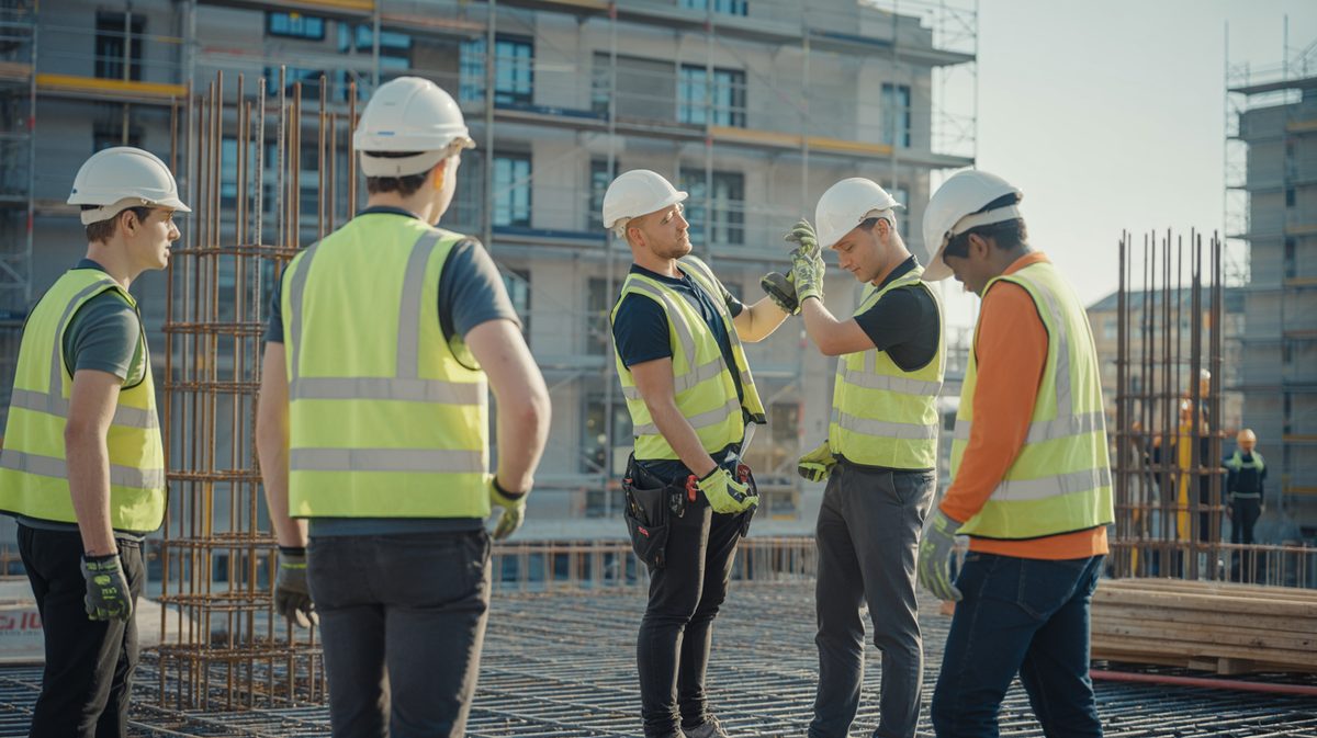 Construction workers on building site